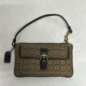 Coach Brown and Tan Geometric Clutch Wristlet